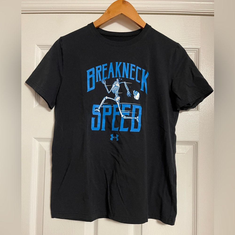 Under Armour Boys Black Tee with Blue 'Breakneck Speed' Graphic